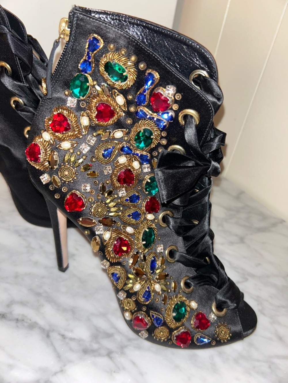 Fausto Puglisi Satin Bejewelled Bootie